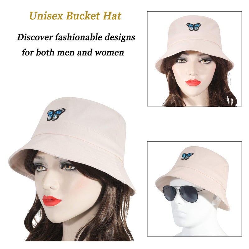 ZLYC Unisex Fashion Embroidered Bucket Hat Summer Fisherman Cap for Men Women Teens (Butterfly Beige) - Image 5